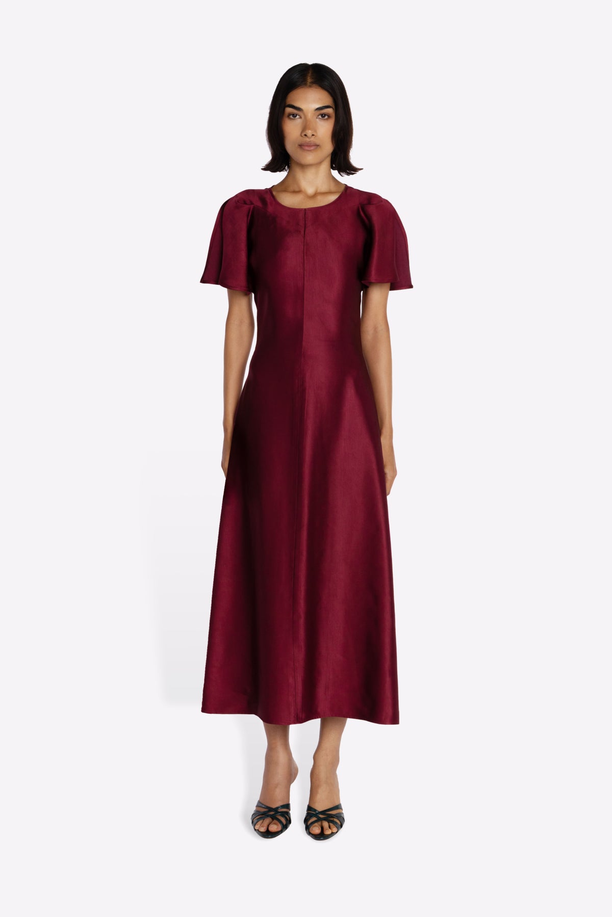 LEVY DRESS IN MAROON MODEL FRONT