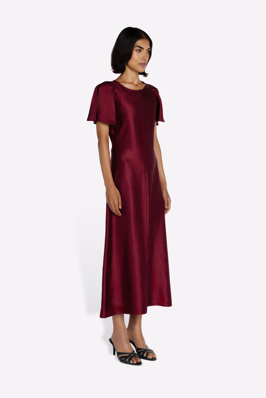 LEVY DRESS IN MAROON MODEL SIDE