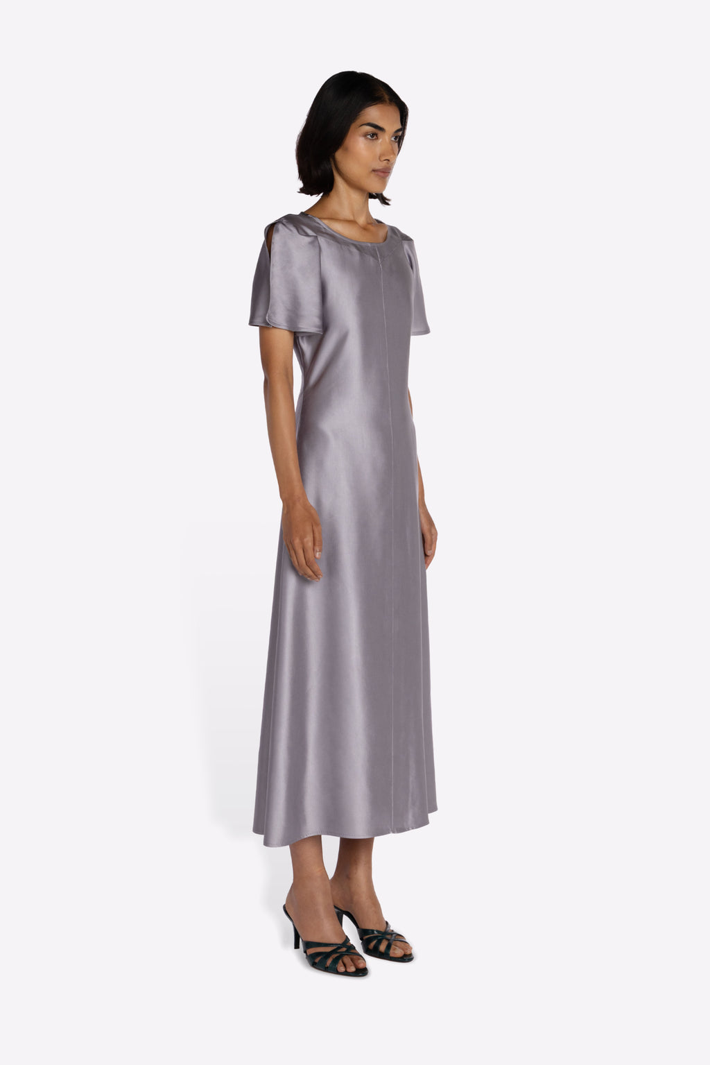 LEVY DRESS IN STEEL MODEL SIDE
